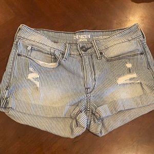Striped denim cuffed shorts